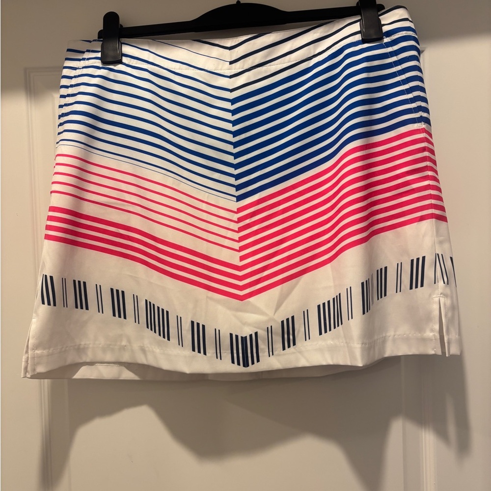 Lady Hagen Blue and Pink Striped A-Line Skirt